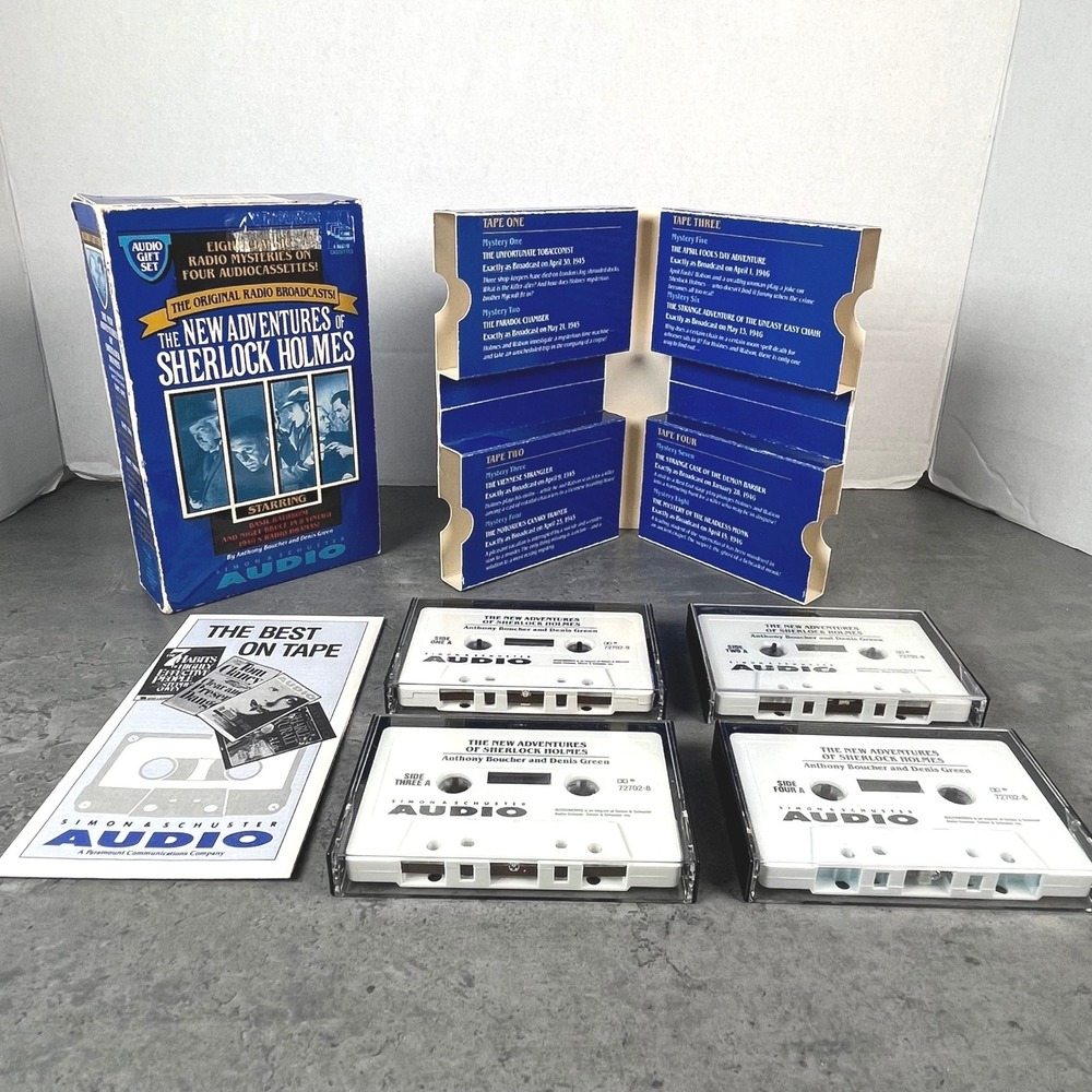 New Adventures of Sherlock Holmes Audio Gift Set 4 Cassettes Basil Rathbone VTG